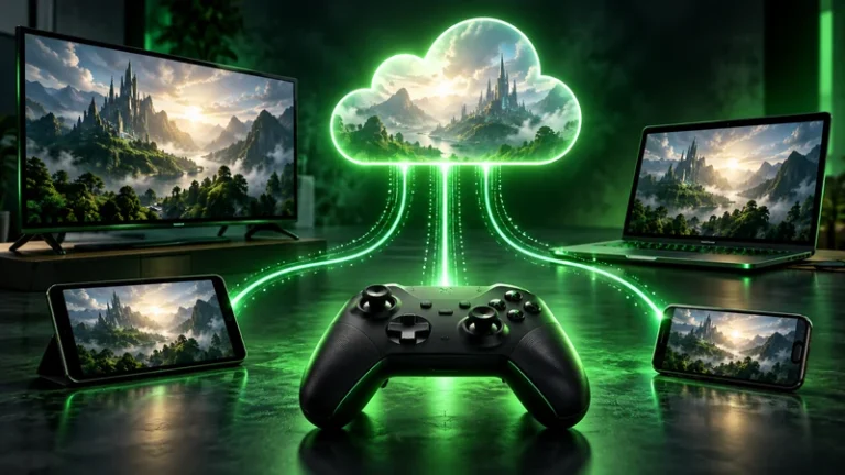Xbox cloud gaming guide showing a controller streaming games across devices