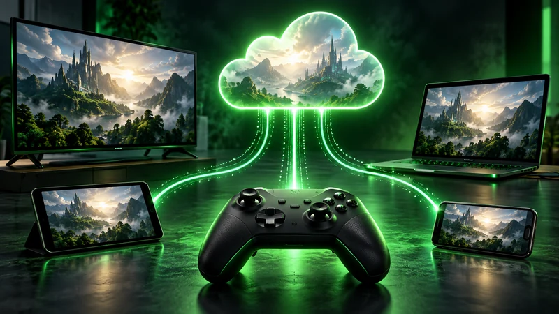 Xbox cloud gaming guide showing a controller streaming games across devices